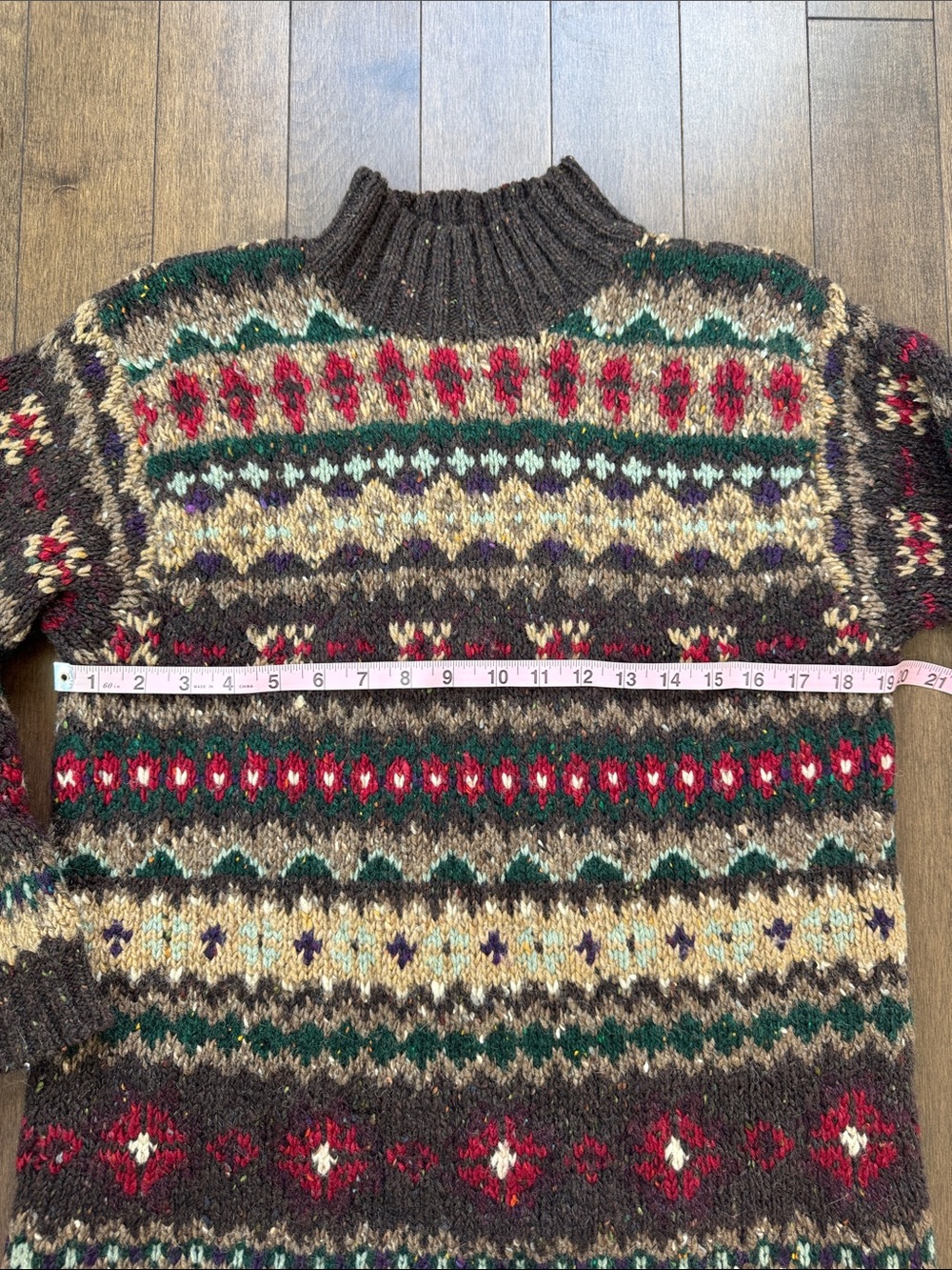 Vintage Hand Knit Wool Ralph Lauren Brown Fair Isle Turtleneck Sweater - Picture 4 of 4
